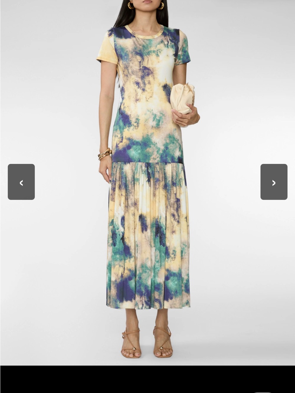 MISA - Tie-Dye Print Short-Sleeve Dress - Yellow & Teal - Picture 2 of 8